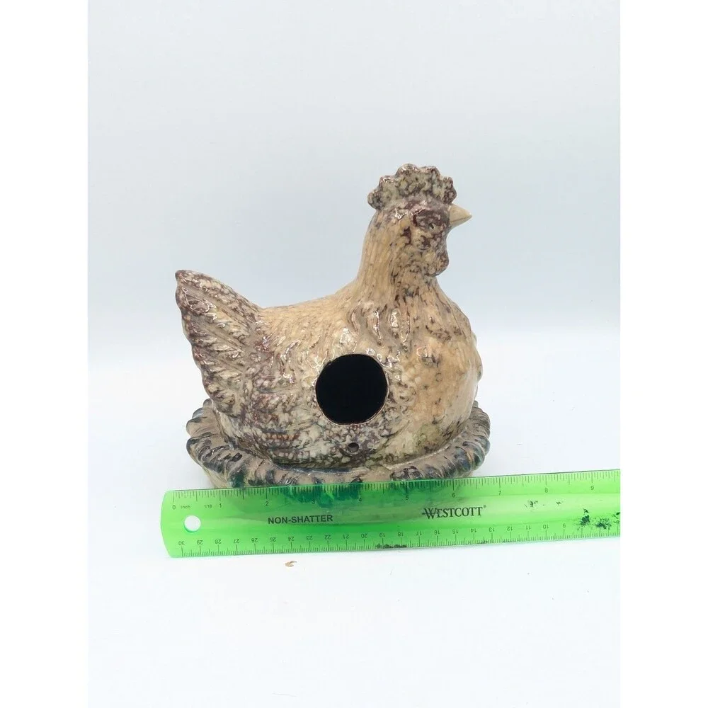 Vintage Stoneware Hen Hen on Nest Birdhouse Ceramic Speckled Glaze Cottagecore